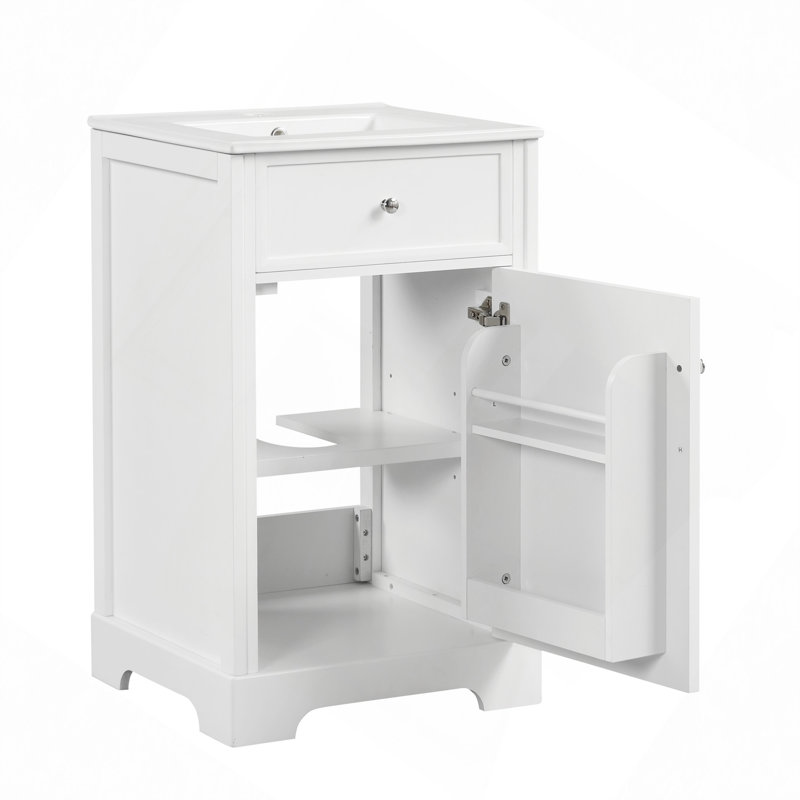 Meuble-lavabo de 20 po avec lavabo, armoire de salle de bain avec porte à fermeture douce, support de rangement et tablette réglable