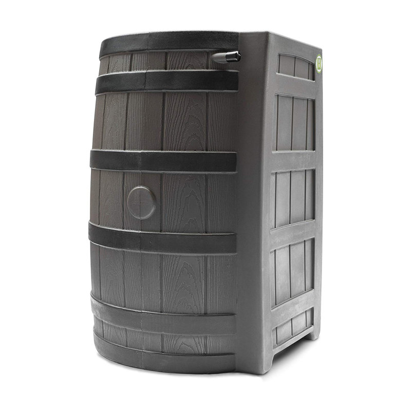 Dark Oak 50-Gallon Faux Barrel Rainwater Collector with Brass Spigot