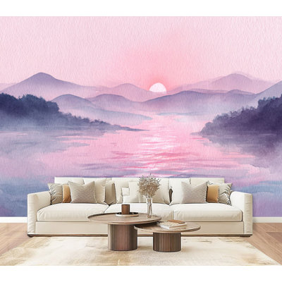 Papier peint auto-adhésif amovible à reflets d'eau à motif de lavande rose 69 po x l 96 po pour décoration de chalet de chambre à coucher