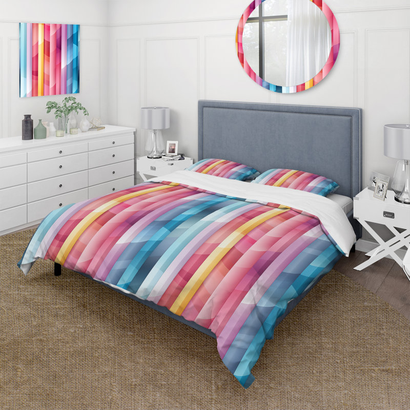 Rainbow Colors Candyland Stripes - Ensemble de housse de couette à rayures - Microfibre de polyester
