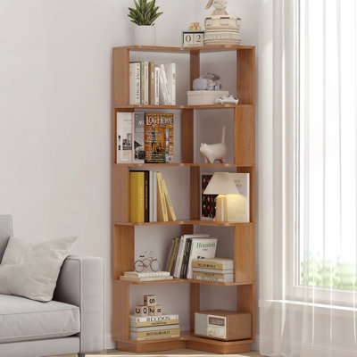 Freestanding L-Shaped Corner Bookshelf, Wooden Bookcase With Anti-Drop Panle And Anti Tipping Device, Display Shelf For Home Office
