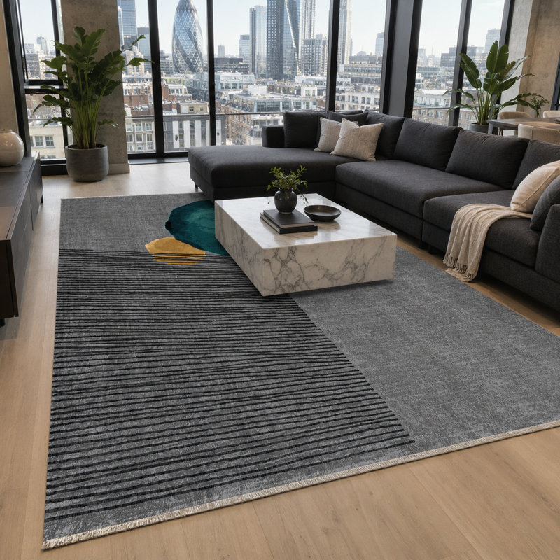 Abstract Cotton and Chenille Flatweave Area Rug, 160 cm round