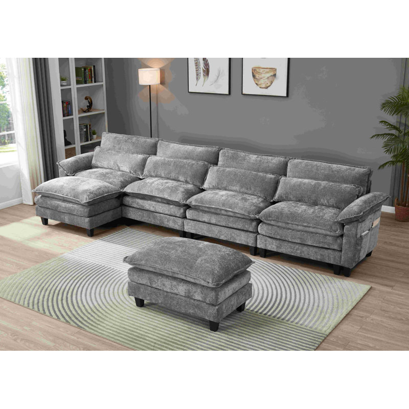 Luqi 4 Seater Modular Sectional Sofa Large U Shaped With 2 Ottoman, Dark Gray