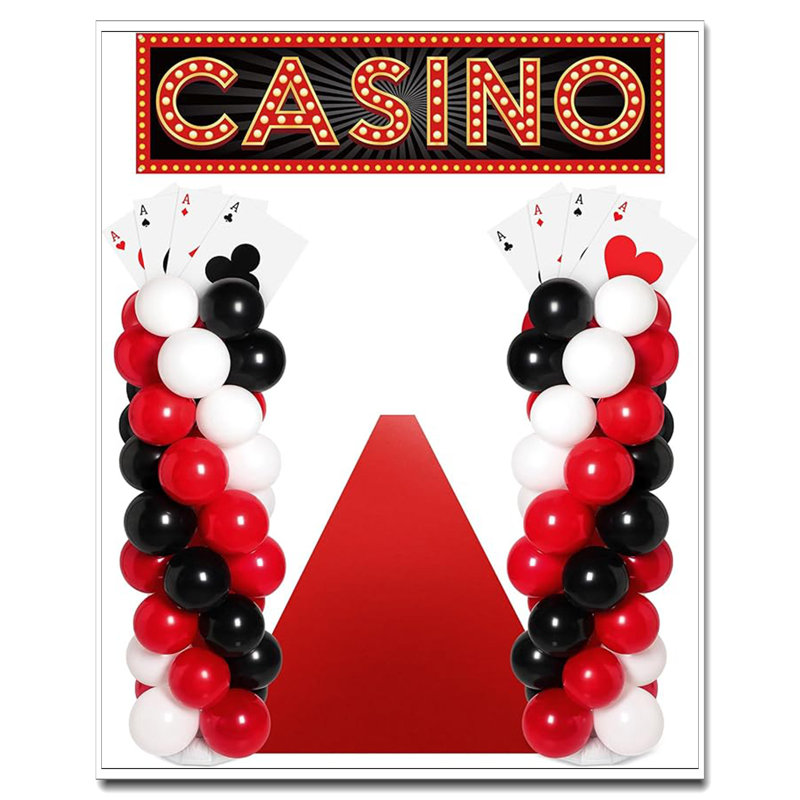 138 Pcs Casino Theme Party Decorations Set - Jumbo Poker Cards, Balloon Column Stand, Banner & Red Carpet For Game Night Birthday Supplies