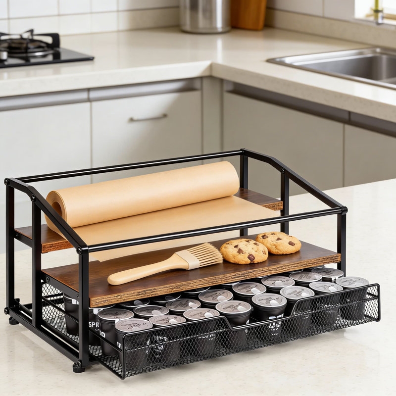 Rangement à 3 étages pour sirop de café avec tiroir, pouvant contenir 10 bouteilles et 40 tasses, support de comptoir en métal et en bois robuste pour la cuisine, le café ou le café