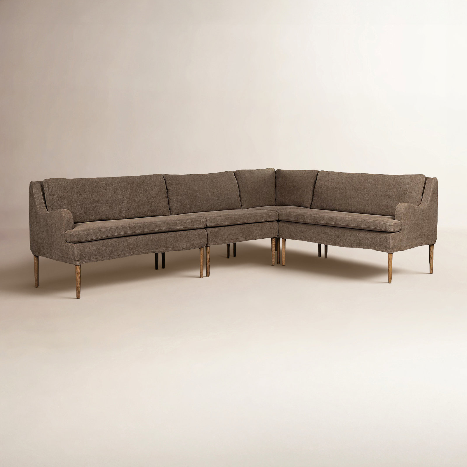 Aurelia Dining Banquette, Broadway Olive Linen, Right Hand Facing, 34.5" H x 114.5" W x 76" D
