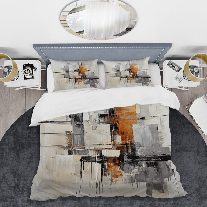 Minimalist Montage IV - Abstract Duvet Cover Set - Microfiber Polyester, Queen Duvet Cover + 2 Standard Shams