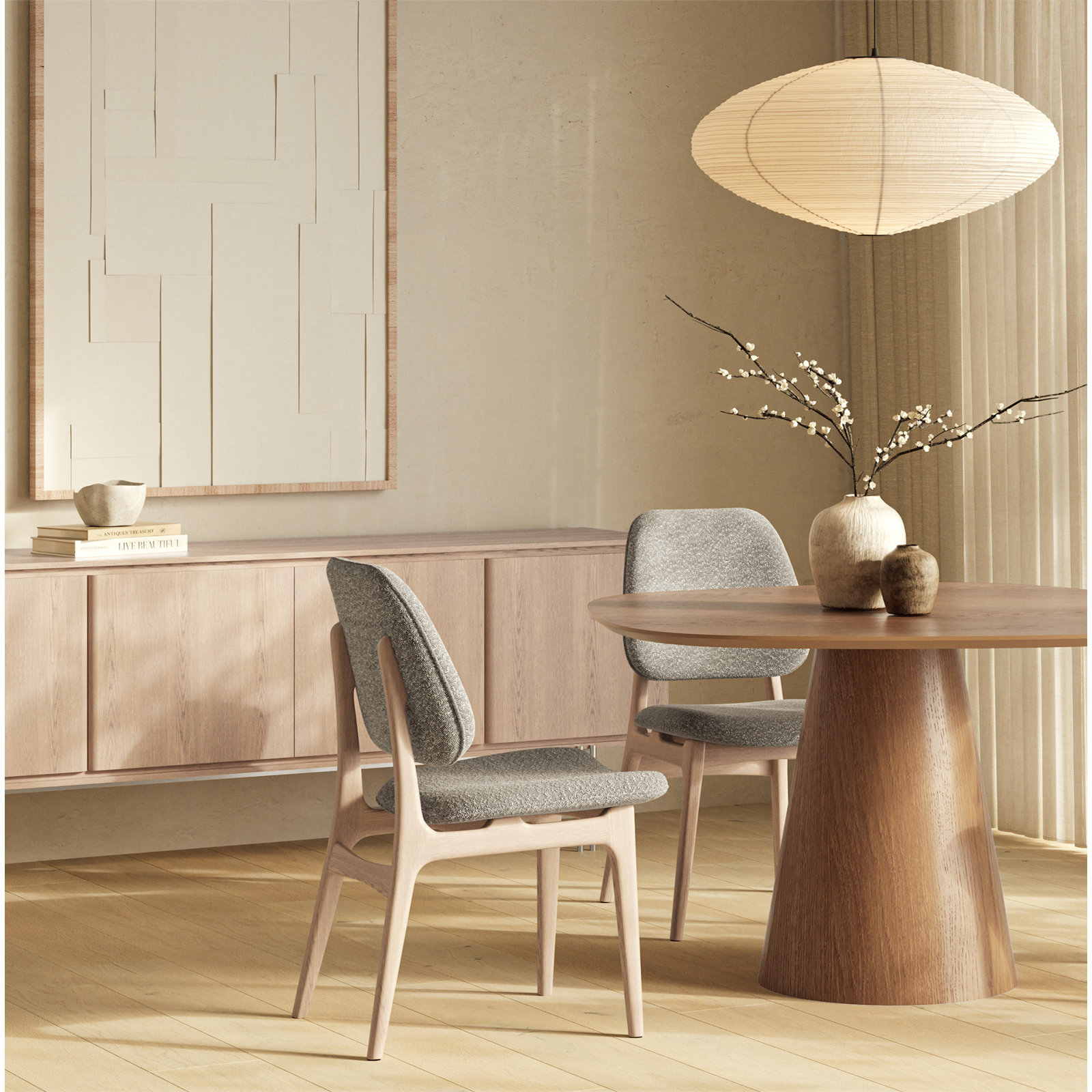 Kinser Oak Dining Chair, Crafted Glaze Performance Boucle