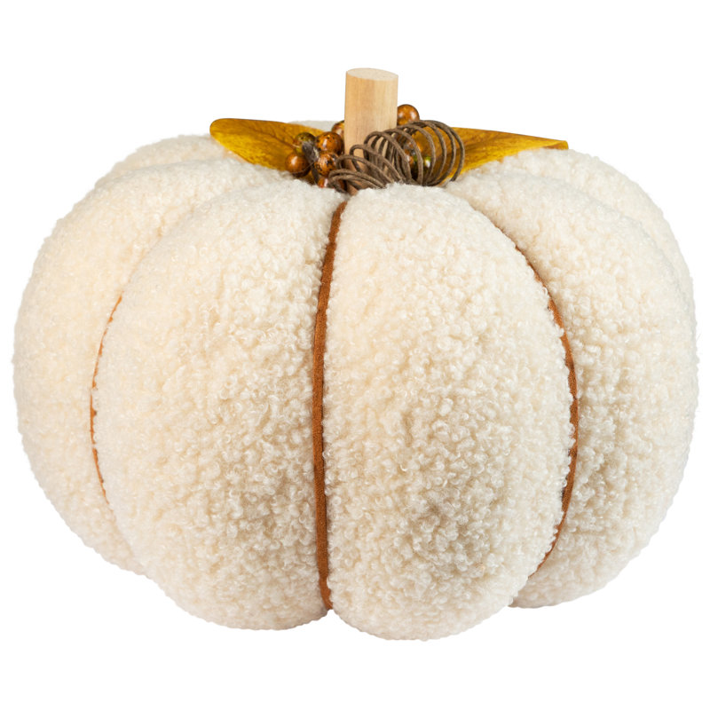 Grande décoration de récolte d'automne citrouille moelleuse - 7,5 po - Crème et jaune