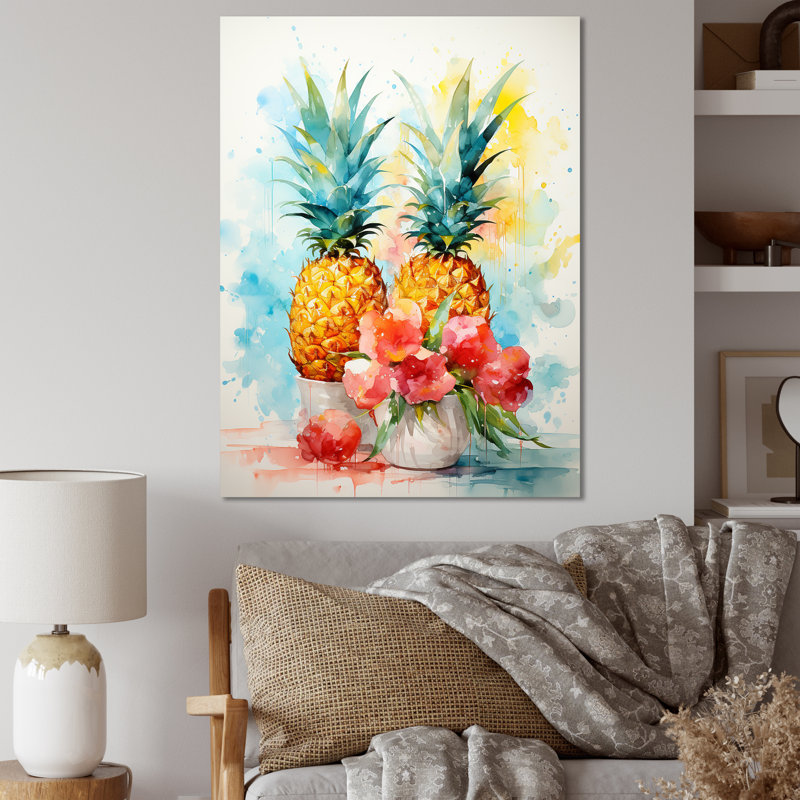 Aquarel ananas, peinture - Art mural ananas, Toile tendue, H 20 po x l 12 po x P 1 po