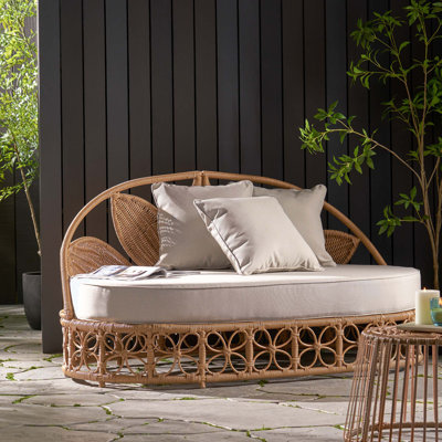 Atia 60" Wide Outdoor Wicker Patio Daybed with Cushions