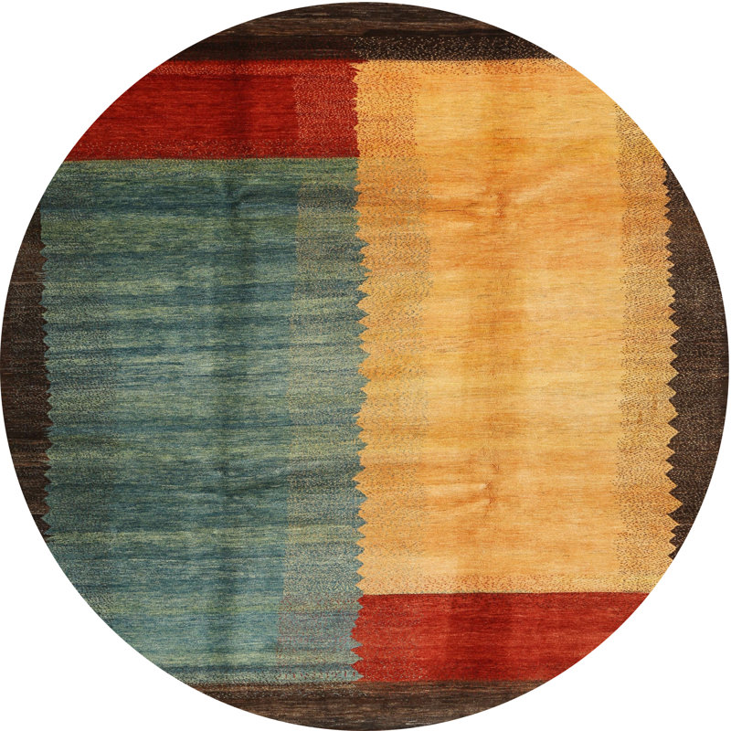 Tapis jaune/gris/brun contemporain, Rond 3 pi