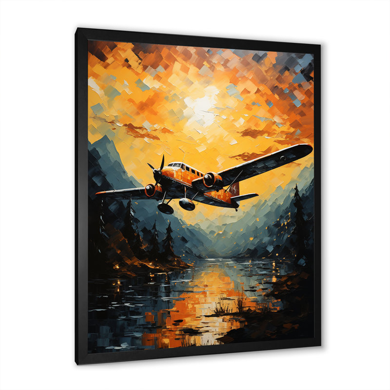 " In Flight Plane Horizons ", Black Picture Framed, 32" H x 24" W x 1" D