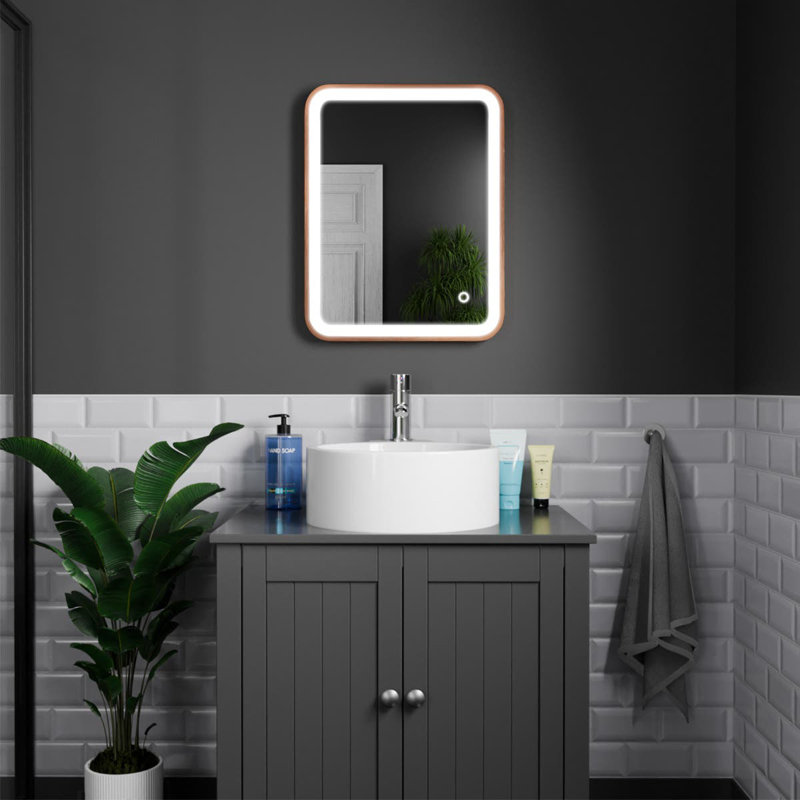 Rectangle LED Bathroom Mirror Fog Free Touch Sensor, Brushed Copper, 39 cm H x 50 cm W