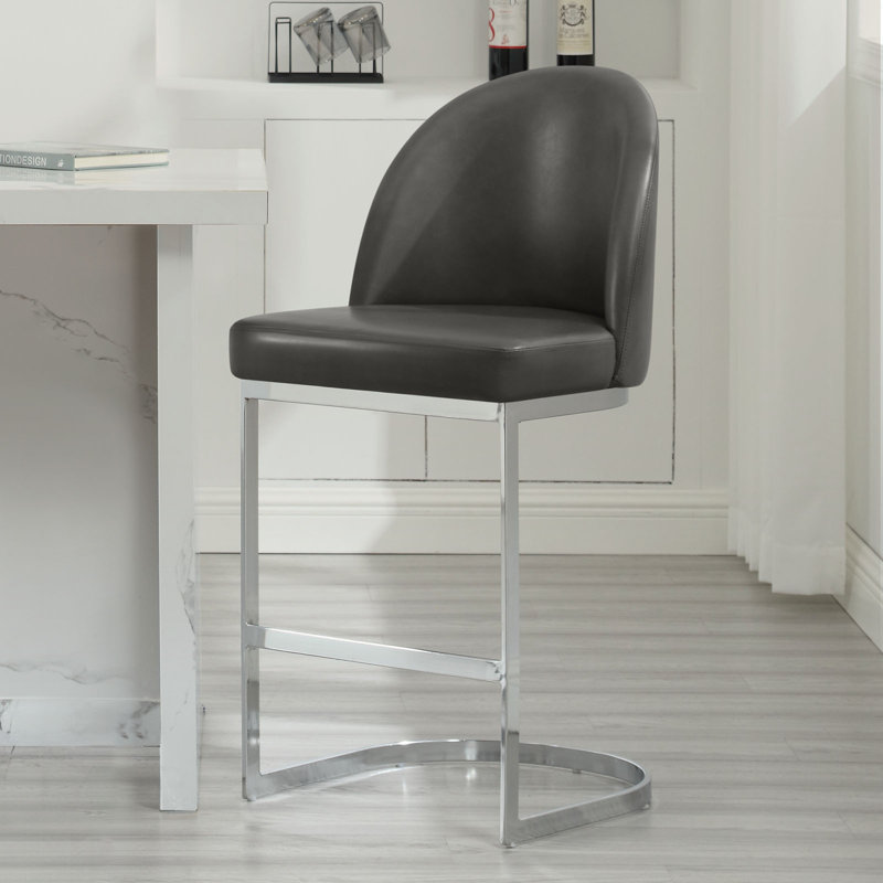 Maoz 26" Upholstered Faux Leather Counter Stool with Metal Frame, Gray, 1