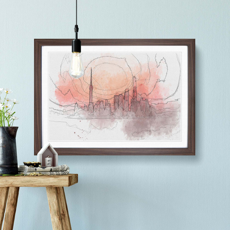 The Shanghai China Skyline in Abstract - Framed Print, 60cm H x 91cm W x 2cm D, Walnut
