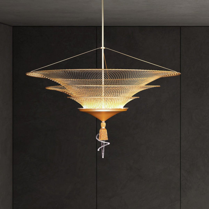 Gold LED Chandelier with Clear Crystal Accents