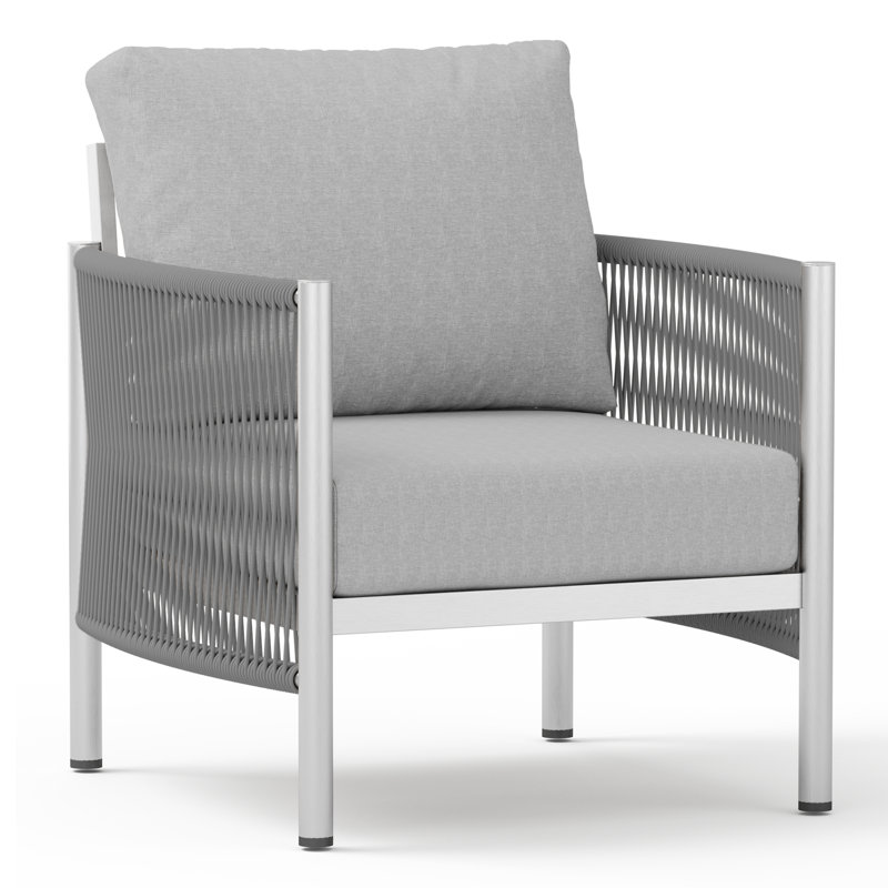 Fauteuil de jardin en aluminium avec coussins de 15 cm, corde en PE tissée à la main et structure résistante à la rouille (lot de 2)