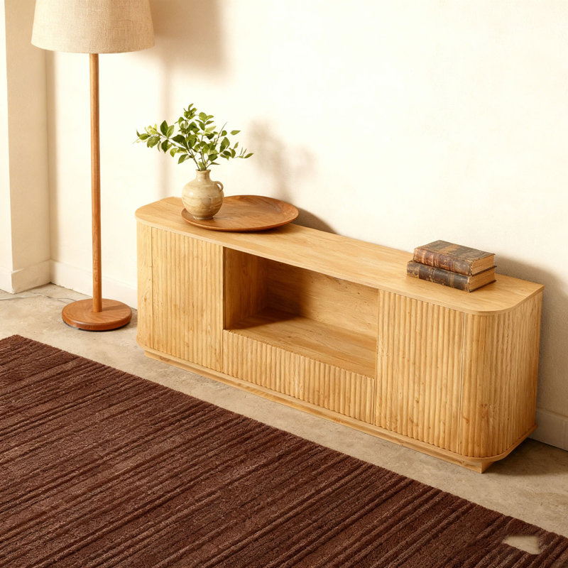 Armoire de rangement ondulée à rayures verticales en bois pour le salon / la chambre à coucher / le vestibule