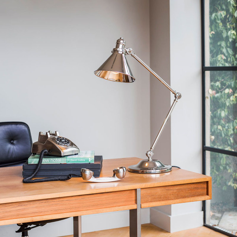 Evie Adjustable Metal Desk Lamp, Polished Nickel