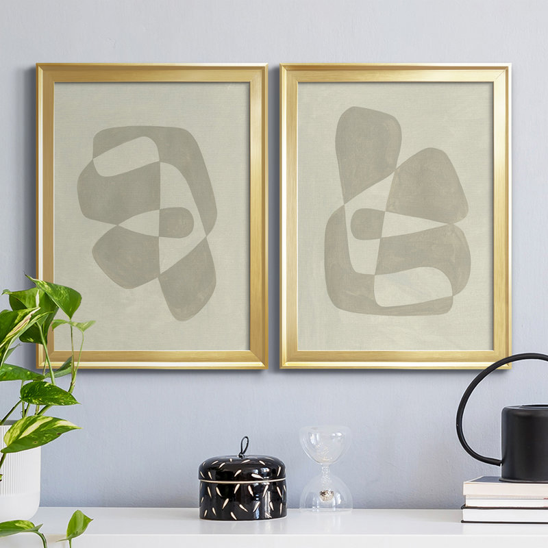 «Soft Shape I», ensemble de 2 peintures sur toile encadrées, Cadre doré, H 30,5 po x l 45 po x P 1 po