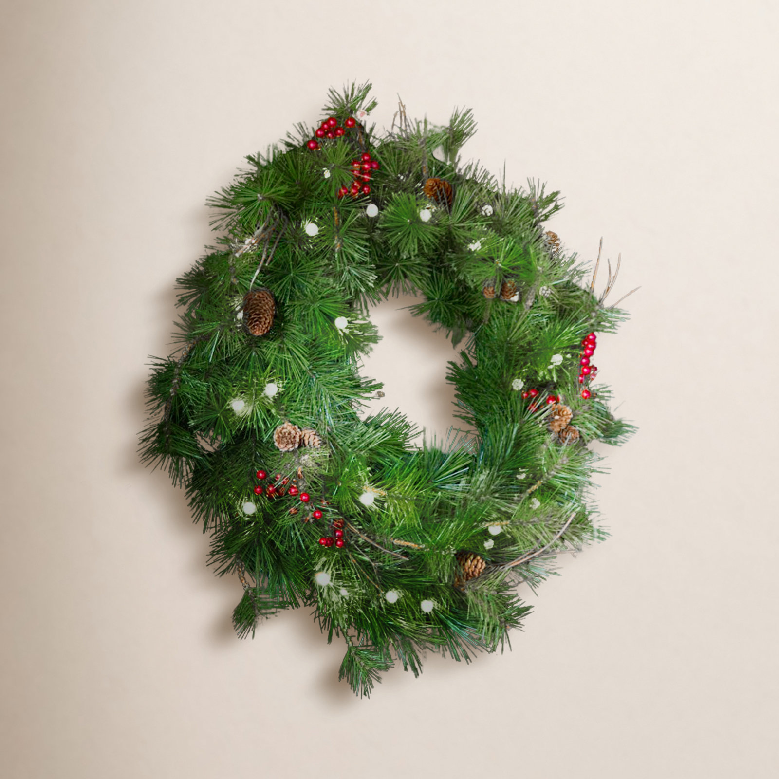 Faux Pine Lighted Wreath, 24"