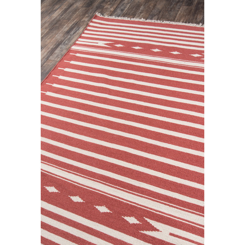 Thompson Wool Geometric Area Rug in Red, Rectangle 5' x 7'6"