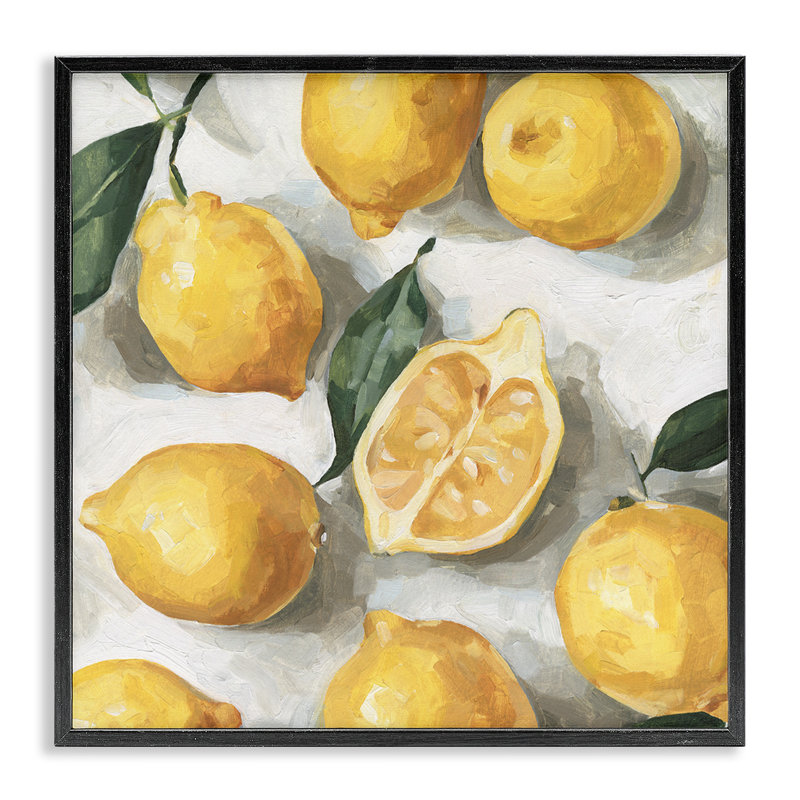 Poils de citron jaune doux sur fond blanc, Giclée encadrée noir minuit, H 12 po x l 12 po