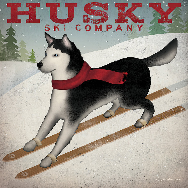 « husky ski co. rétro » sur toile tendue, H 12 po x l 12 po x P 0,75 po