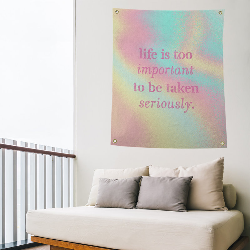 Tapisserie de levity et citation en polyester, H 36 po x l 26 po, Arc-en-ciel pastel