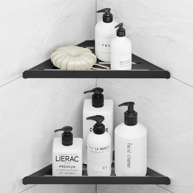 Étagère de douche triangulaire de rangement avec adhésif, noire, ensemble de 2