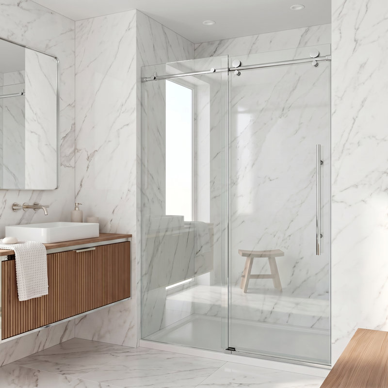 Elan E-Class 56-60" W x 76" H Sliding Frameless Shower Door with 3/8" Clear Glass, Chrome