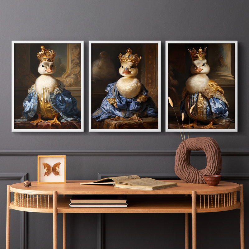 Série royale d'animaux LXIX - ensemble de 3 estampes numériques encadrées - prêt à être accroché, Blanc, H 20 po x l 16 po
