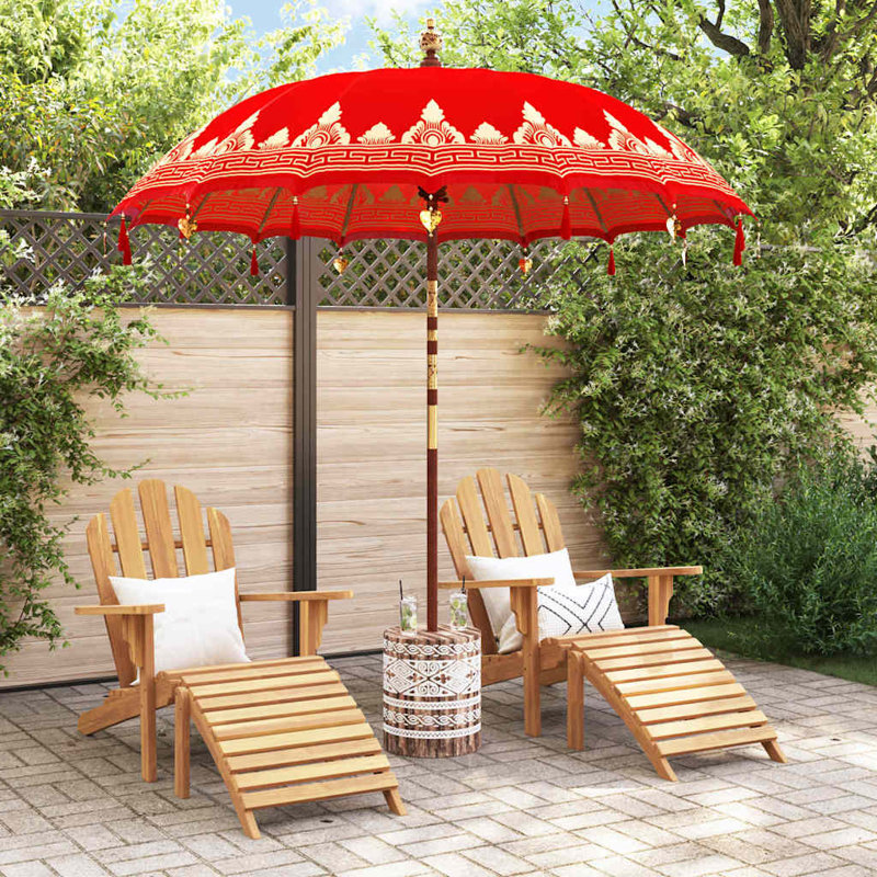 Balinese Parasol Cotton, Solid Wood, Red, 260cm H x 215cm W x 215cm D