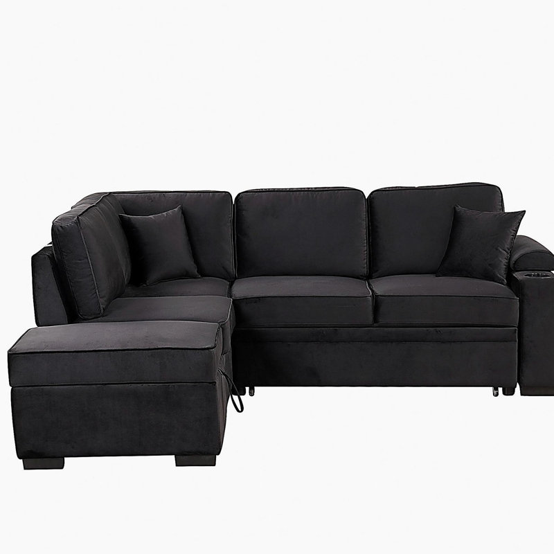 84.75'' Pillow Top Arm Sofa Bed, Black Velvet
