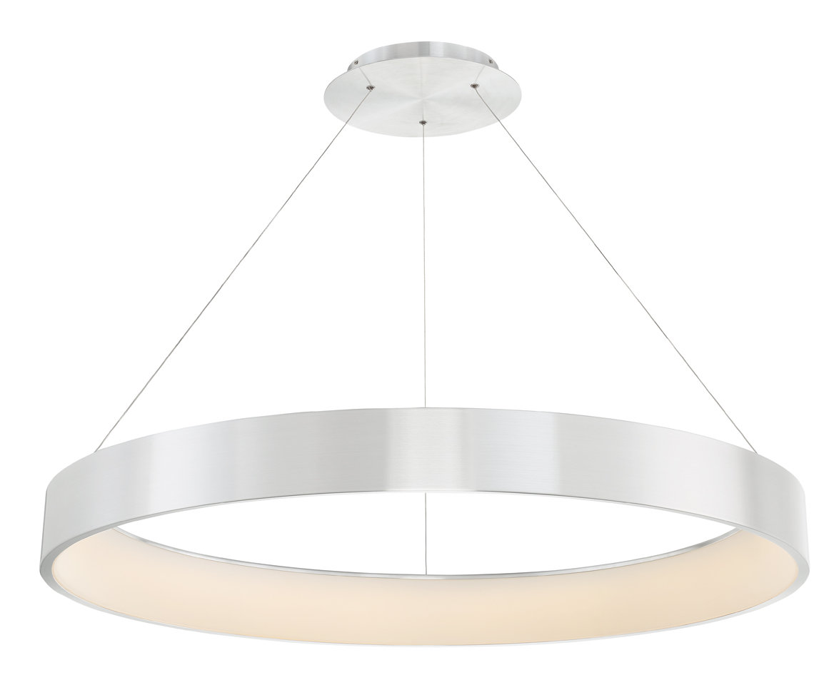 Romain Single Light Acrylic Dimmable LED Pendant, Brushed Aluminum, 4" H x 32" W x 32" D
