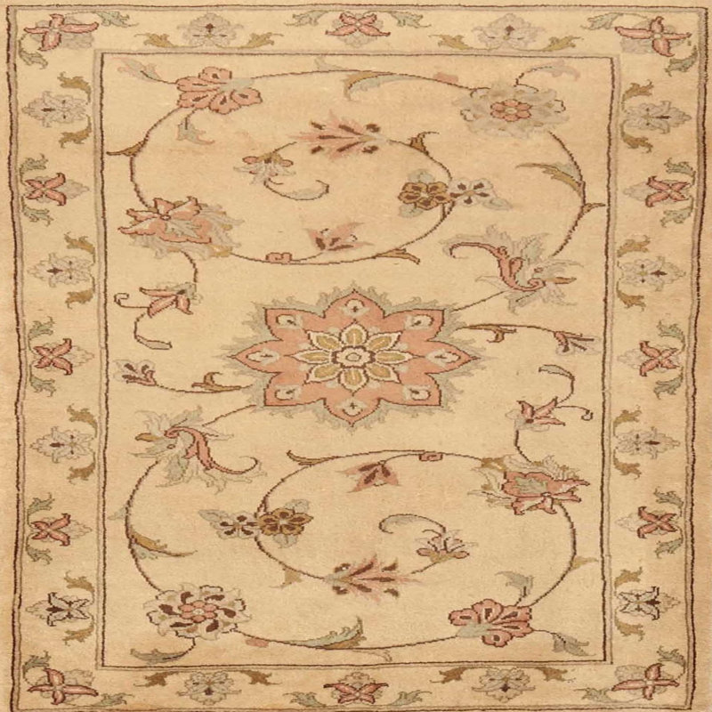 Tapis traditionnel beige / rouge clair Hadeya, Carré 5 pi