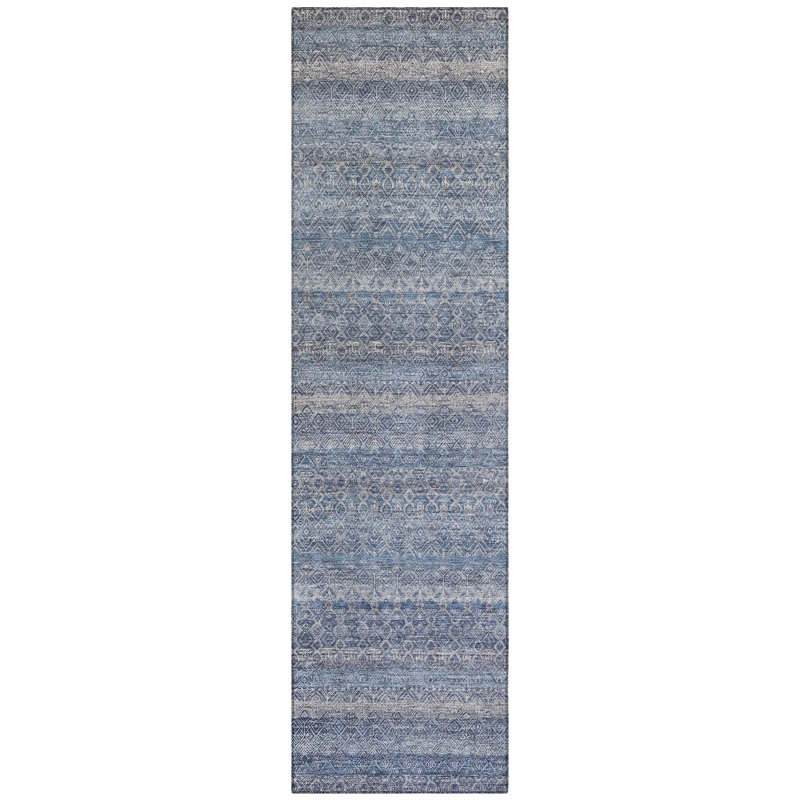 Machine Washable Indoor/Outdoor Xhevrie Blue Rug, Runner 2'3" x 7'6"