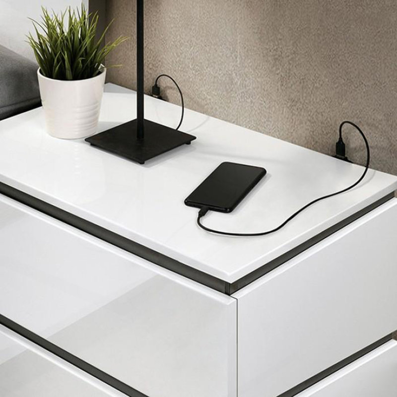 Table de chevet contemporaine ultrabrillante 1Pc avec port USB