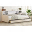 Lit plateforme simple tapissier avec rangement et tiroirs, beige