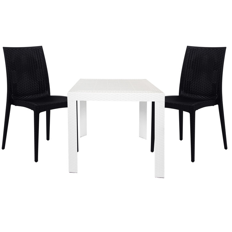 Hokku Designs Latisha Mid-Century 3-Piece Outdoor Dining Set Stackable Dining Chairs With Bistro Table, Stylish And Comfortable Modern Weave Design Dining Set