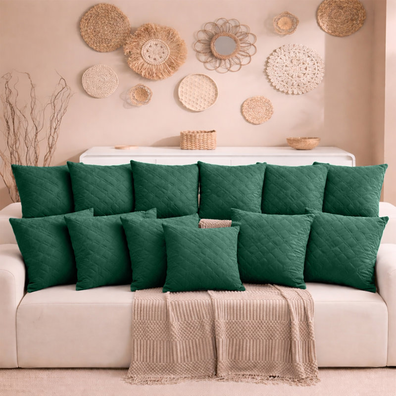Aspire Homeware Diamond-Pattern Square Velvet Cushion Cover, Emerald, Pack of 12