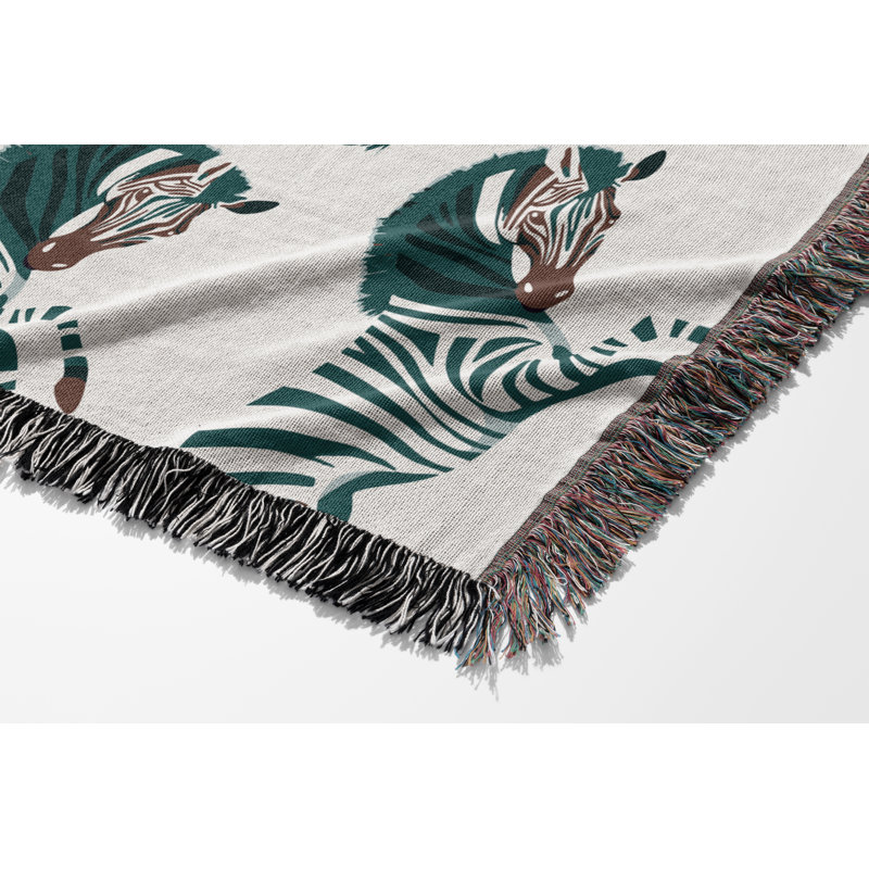 Jeté en mélange de coton Ciro Zebra, Sarcelle / blanc cassé, L 60 po x l 50 po