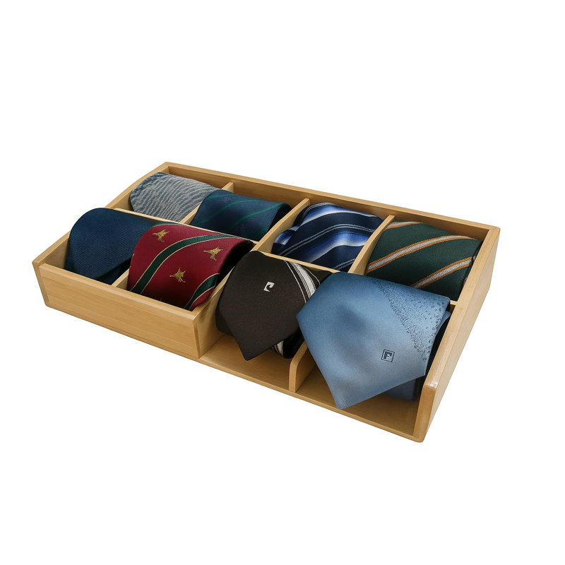 Organisateur de ceinture pour placard et tiroir - Boîte de rangement en bambou à 8 compartiments pour ceintures et cravates - Bambou naturel écologique