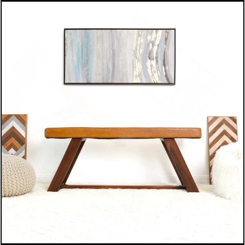 Banc en cuir véritable brun clair