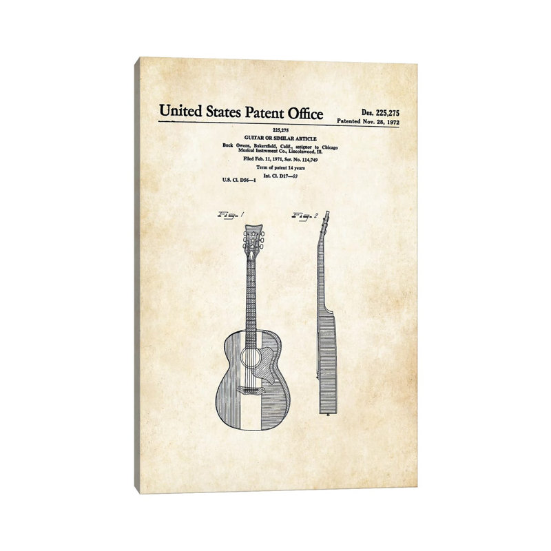 Buck Owens Acoustic Guitar by Patent77 - Wrapped Canvas Gallery-Wrapped Canvas Giclée, 30.48 cm H x 45.72 cm W