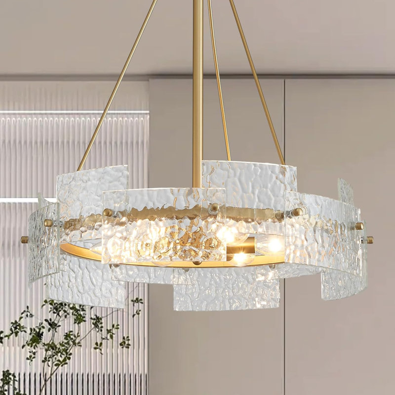 Modern Chandelier With Glass Shade, Adjustable Height, Dimmable 6-Light Fixture For Kitchen Island, Dining Room, Living Room, And Farmhouse Decor