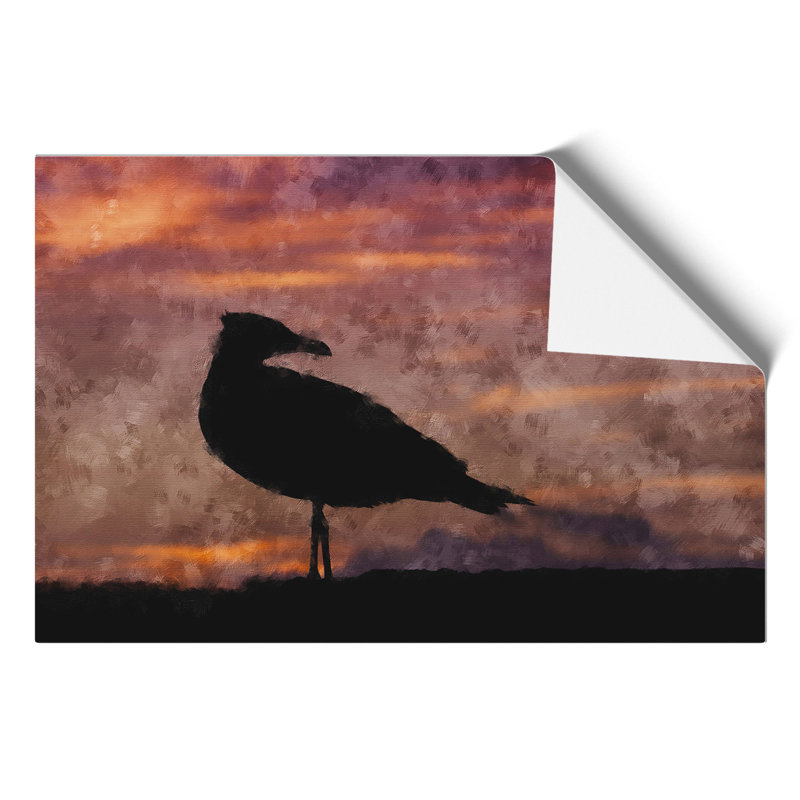 Seagull And Purple Sunset - No Frame Print, 42cm H x 59cm W x 0.1cm D