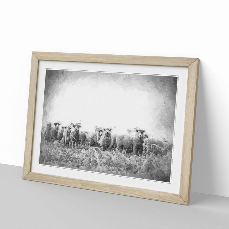 A Flock Of Sheep - Framed Print, 33cm H x 45cm W x 2cm D, Oak Framed