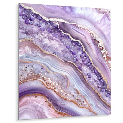 Abstract Purple Gold Marble And Amethyst Stone Slide I - Landscapes Metal Wall Art, Geode Metal Print